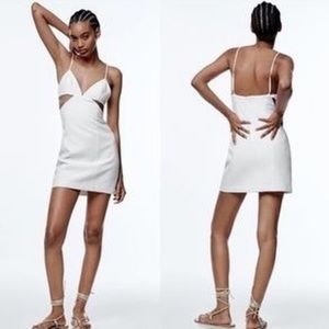 ZARA TEXTURED CUTOUT MINI DRESS (WHITE)